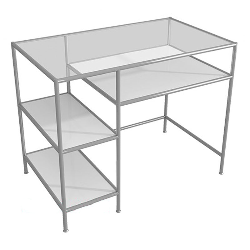 Glass Rectangular Writing Desk Contemporary Style Office Desk with Storage Shelves