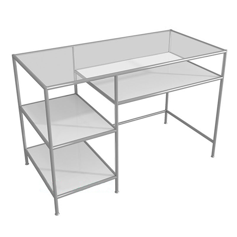 Glass Rectangular Writing Desk Contemporary Style Office Desk with Storage Shelves