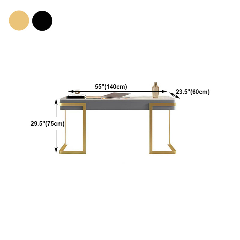 Glam Style 2-drawer Office Desk Sintered Stone Top Desk with Stainless Steel Legs