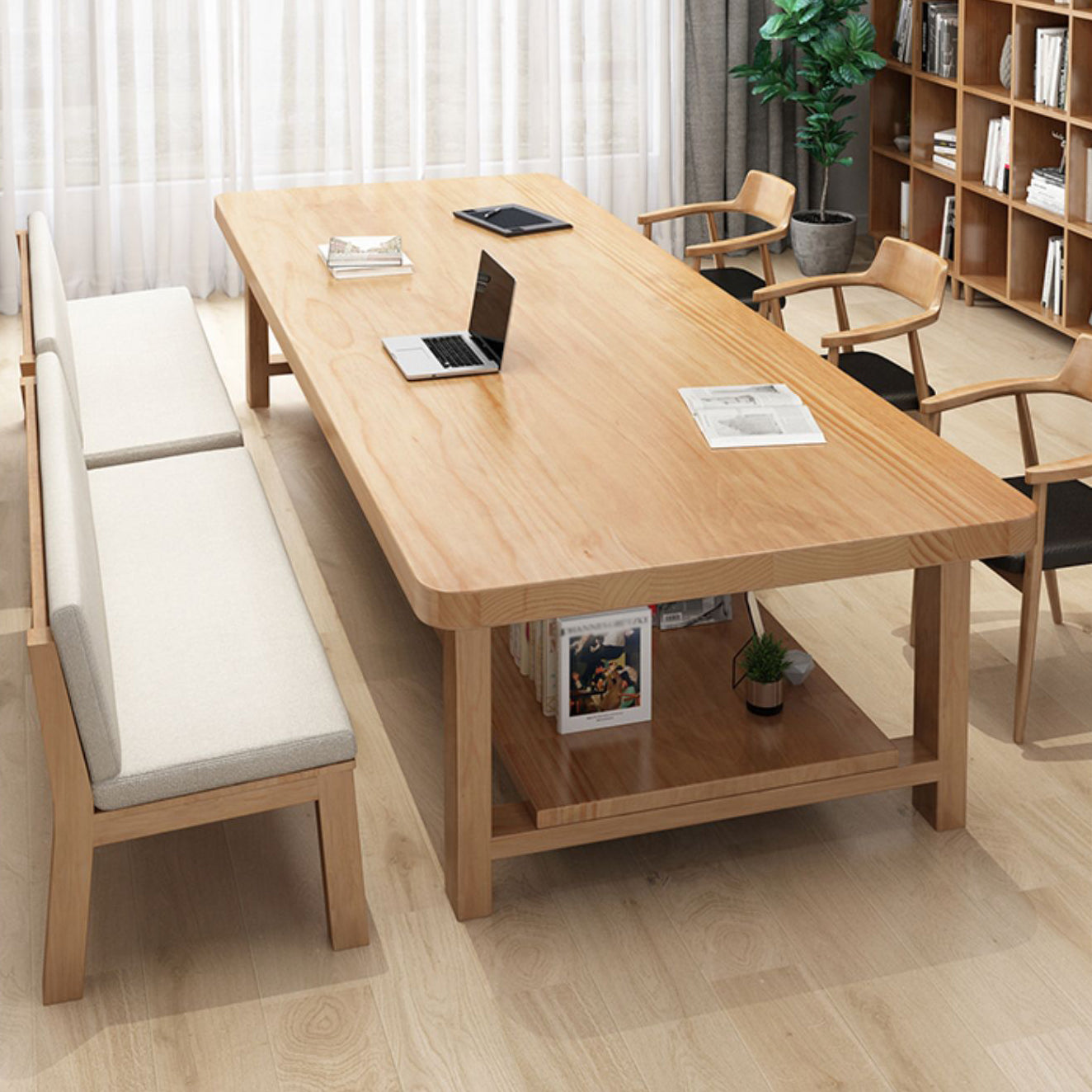 Solid Wood Writing Desk Contemporary Style Office Meeting Table