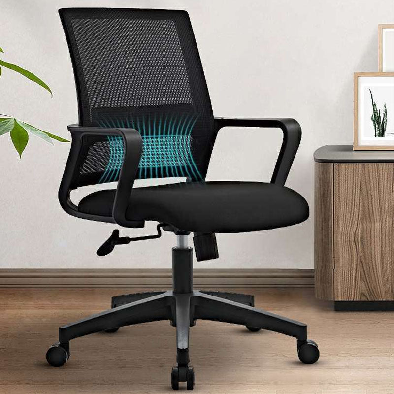 Arms Included Black Frame Office Chair No Distressing Mid-back Chair