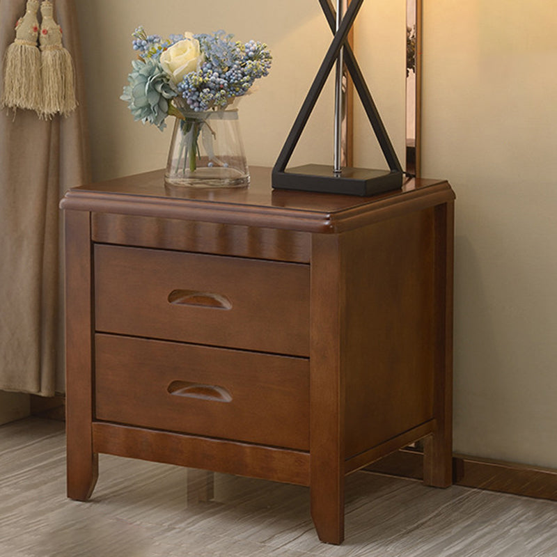 Modern Solid Wood Nightstand 2-Drawer Storage Oak 20 Inch H Night Table with Legs