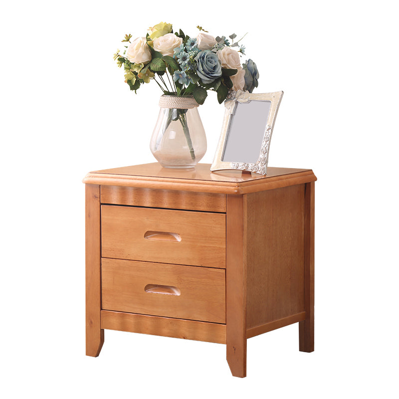 Modern Solid Wood Nightstand 2-Drawer Storage Oak 20 Inch H Night Table with Legs