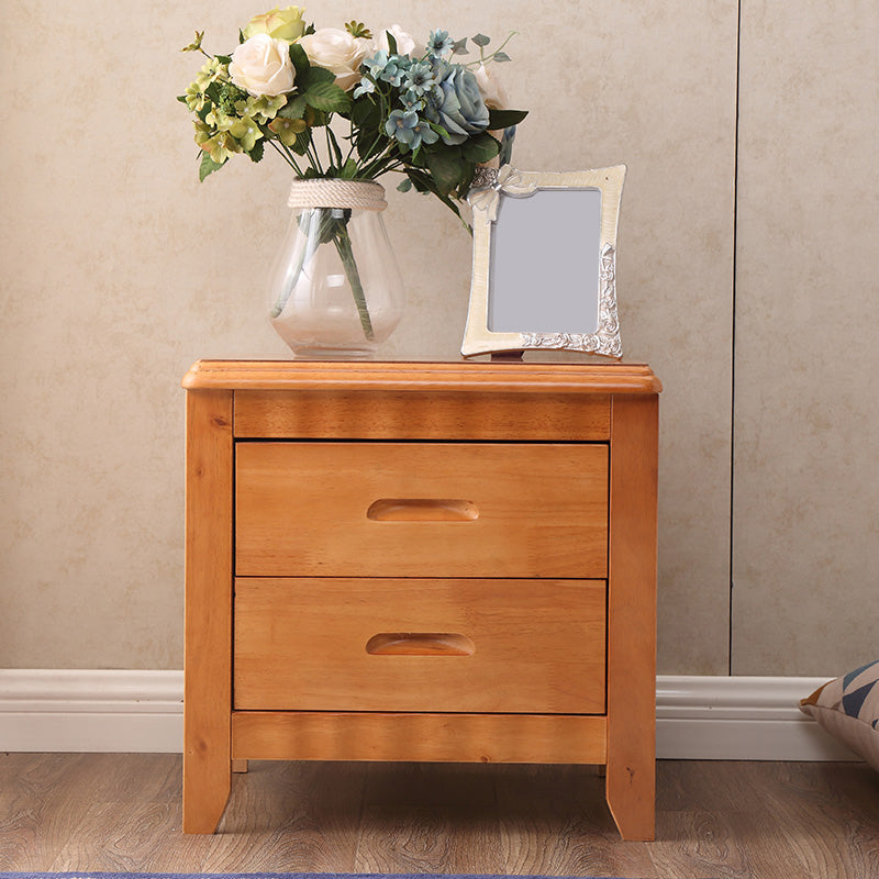 Modern Solid Wood Nightstand 2-Drawer Storage Oak 20 Inch H Night Table with Legs