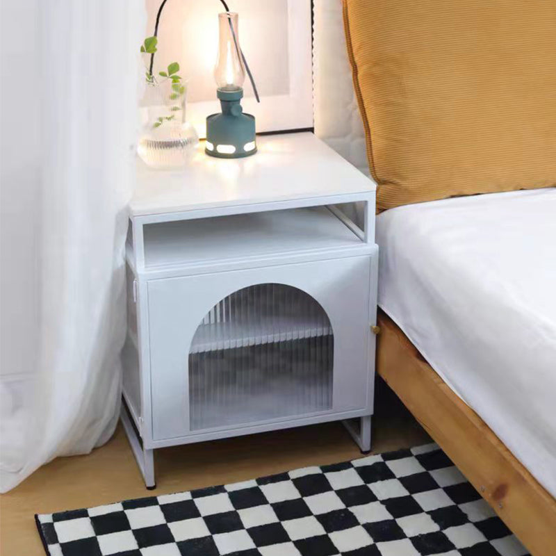 Modern Metal Bed Cabinet Stone Top 22 Inch H 1-Shelf Nightstand in Black/White