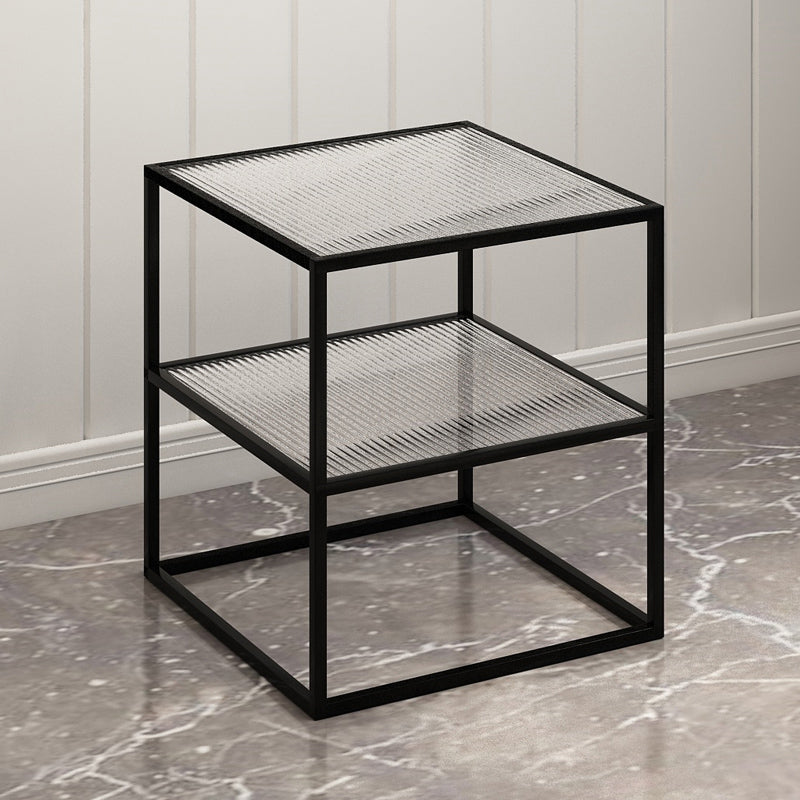 Modern 18 Inch H Night Table Metal Glass Top Open Storage Nightstand