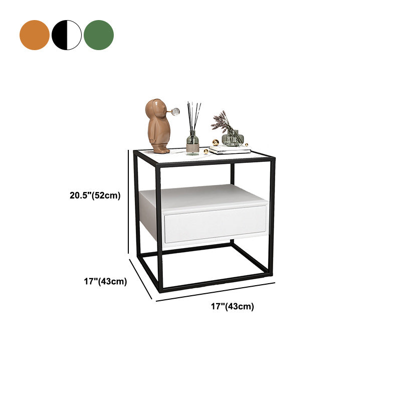 24 Inch H Nightstand Modern Glass Top 1-Drawer Metal Night Table with Legs