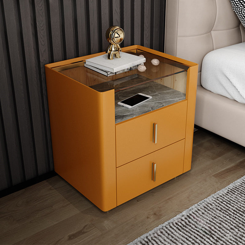 Glam 22 Inch H Nightstand Glass Top Open Storage 2-Drawer Night Table