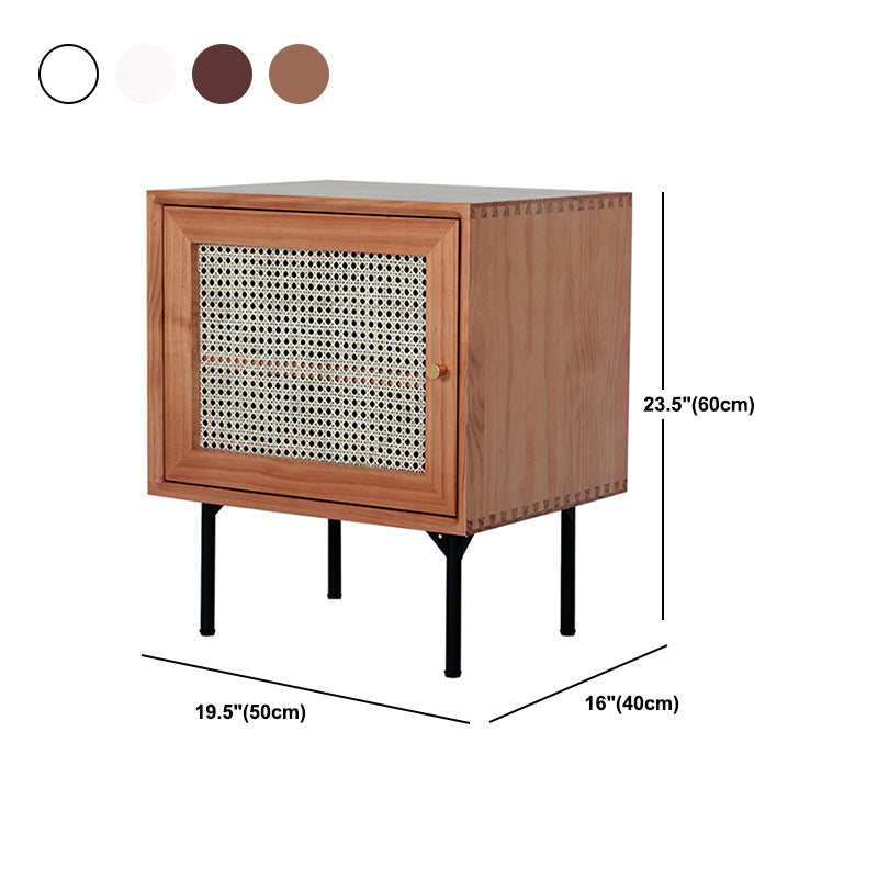 Modern 24 Inch H Cabinet Wicker/Rattan 1-Shelf Solid Wood Nightstand with Legs