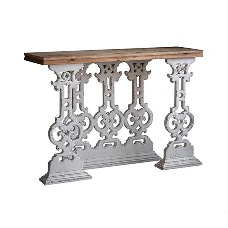 French Country Console Table Pedestal Rectangle Distressed Solid Wood Console