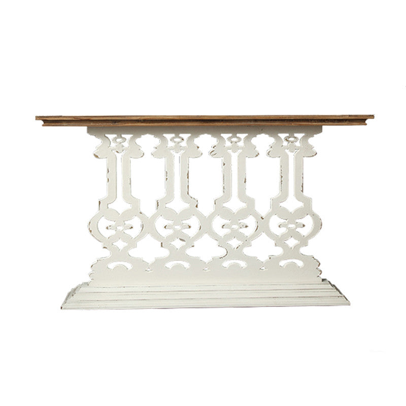 French Country Console Table Pedestal Rectangle Distressed Solid Wood Console