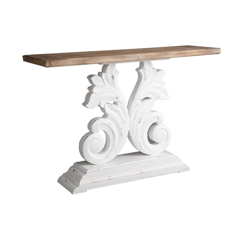 French Country Console Table Pedestal Rectangle Distressed Solid Wood Console