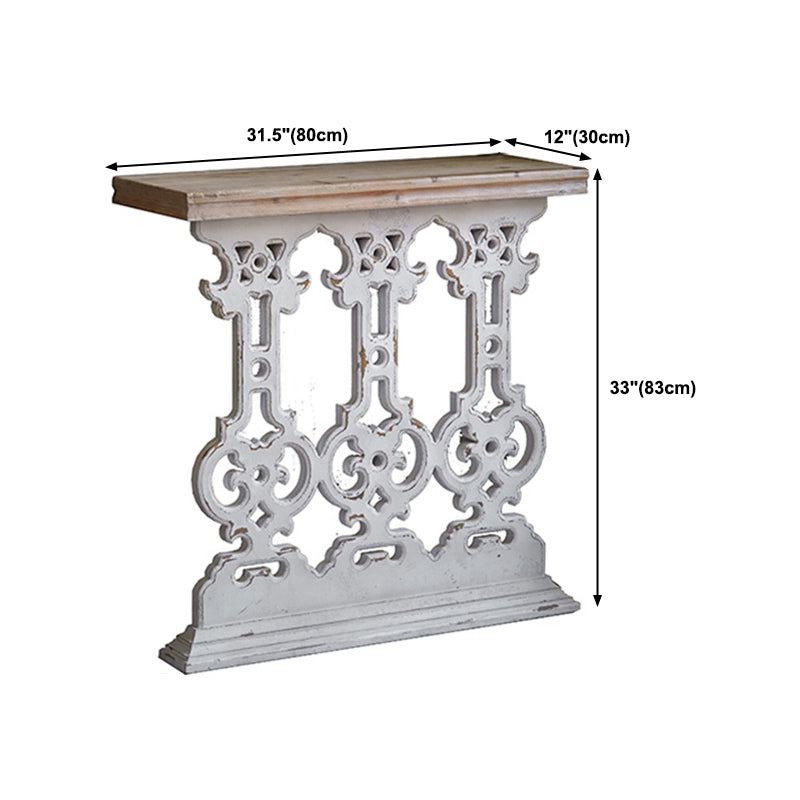 French Country Console Table Pedestal Rectangle Distressed Solid Wood Console