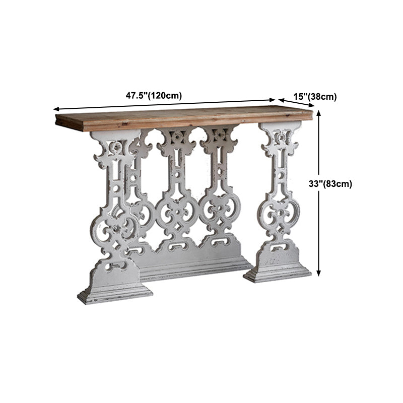 French Country Console Table Pedestal Rectangle Distressed Solid Wood Console