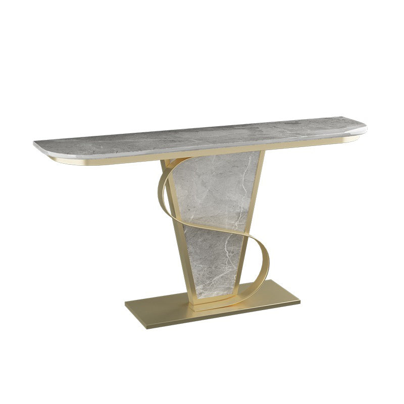 Glam Style Half Moon Console Table with Golden Steel Pedestal Base