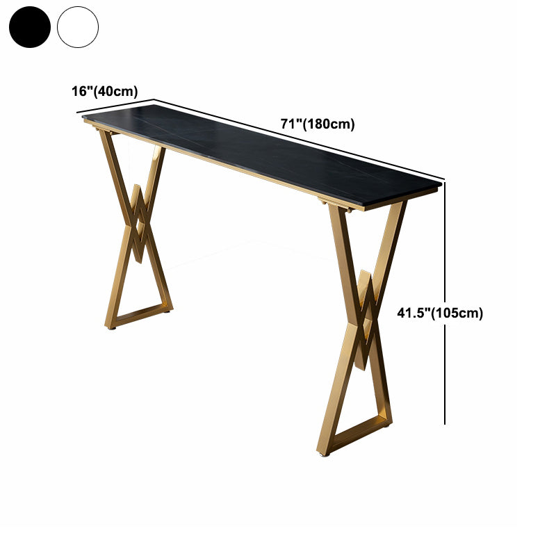 Stone Bar Table Glam Rectangle Bar Dining Table with Double Pedestal for Living Room