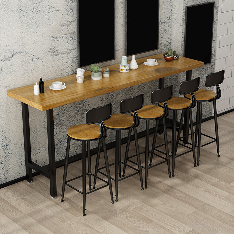 Rectangular Pine Wood Top Bar Table Industrial Bistro Table with Trestle Base in Black