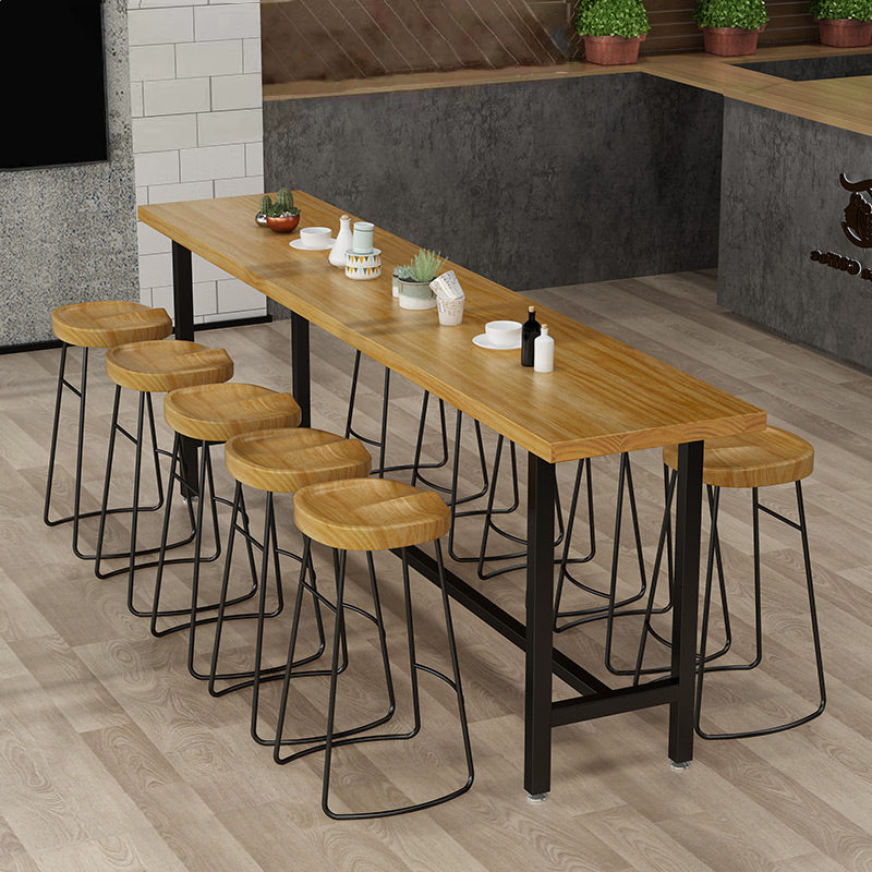 Rectangular Pine Wood Top Bar Table Industrial Bistro Table with Trestle Base in Black