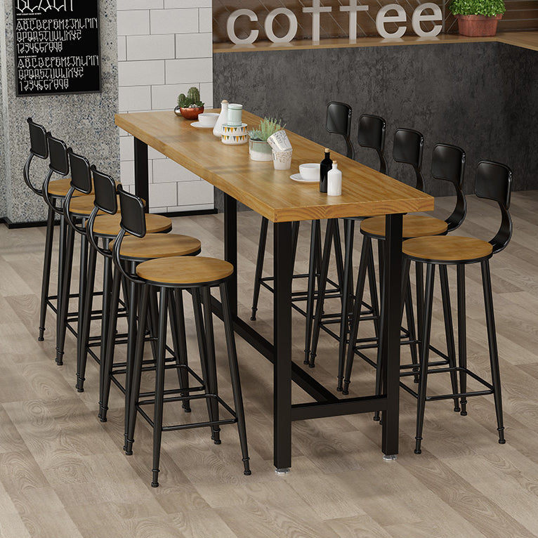 Rectangular Pine Wood Top Bar Table Industrial Bistro Table with Trestle Base in Black