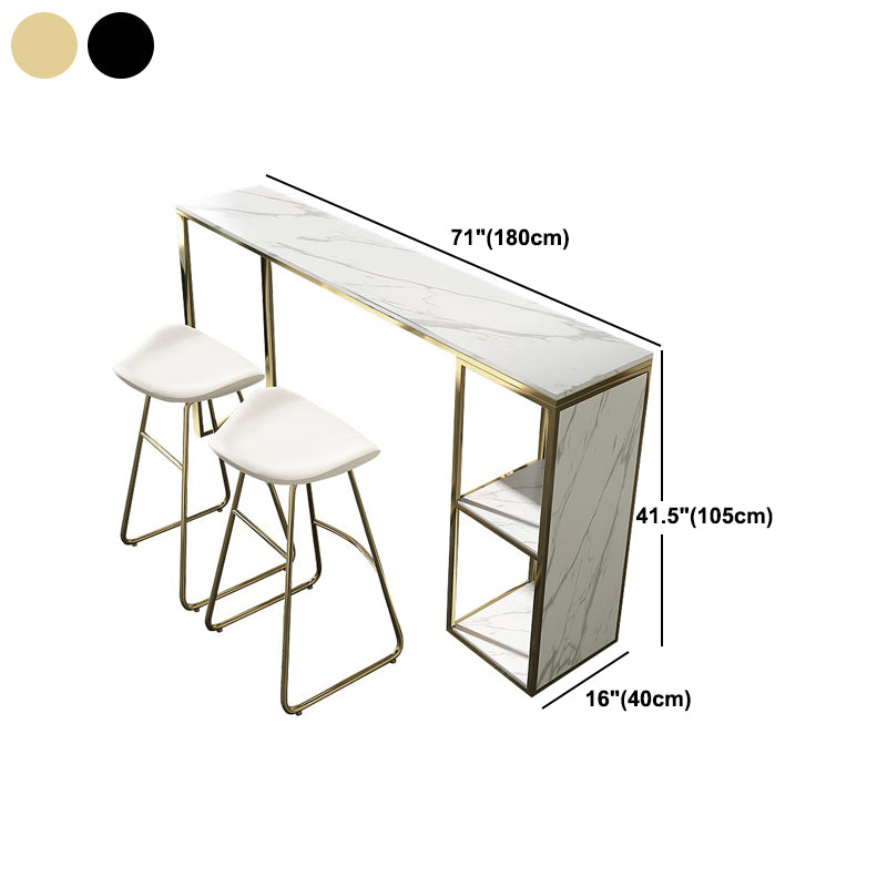 Stone Bar Table Glam Rectangle Bar Dining Table with Double Pedestal for Balcony