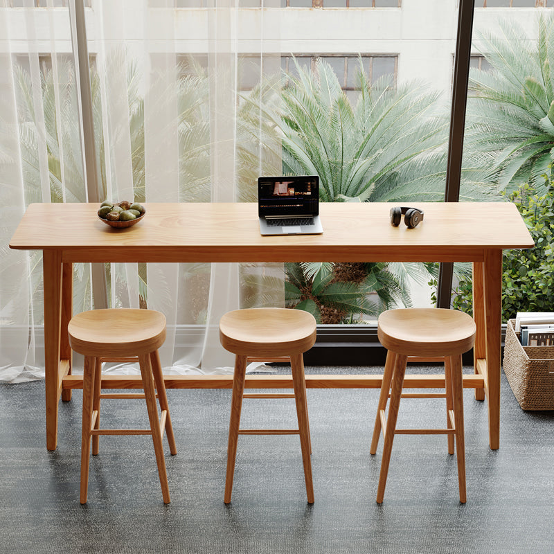 Rectangular Pine Wood Top Bar Table Modern Bar Table with Trestle Base in Nature