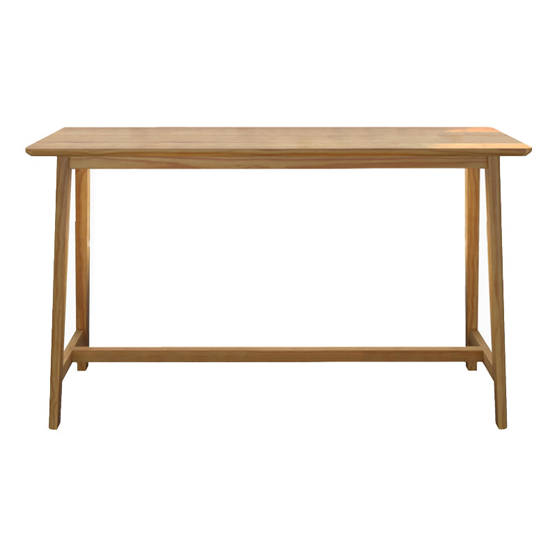 Rectangular Pine Wood Top Bar Table Modern Bar Table with Trestle Base in Nature