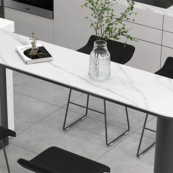 Sintered Stone Top Irregular Shape Bar Table Industrial Bistro Table with Double Pedestal