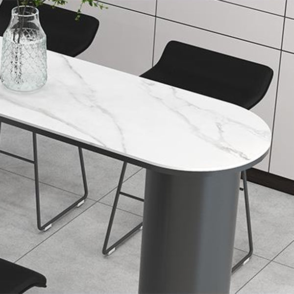 Sintered Stone Top Irregular Shape Bar Table Industrial Bistro Table with Double Pedestal