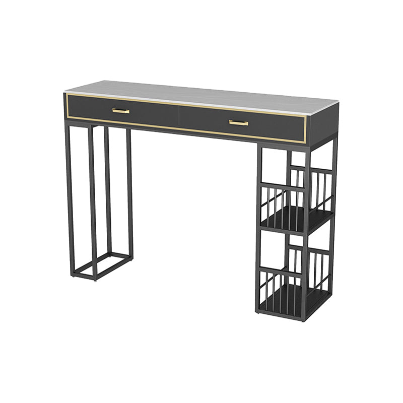 Glam Style Rectangle Bar Table Stone Fixed Bistro Bar Desk with Storage