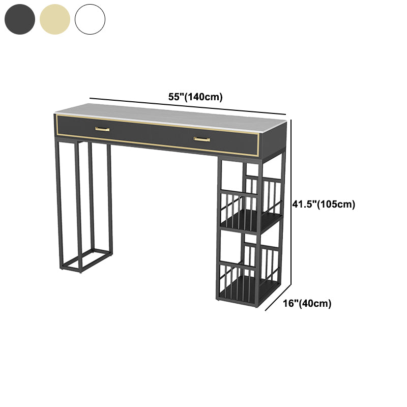 Glam Style Rectangle Bar Table Stone Fixed Bistro Bar Desk with Storage