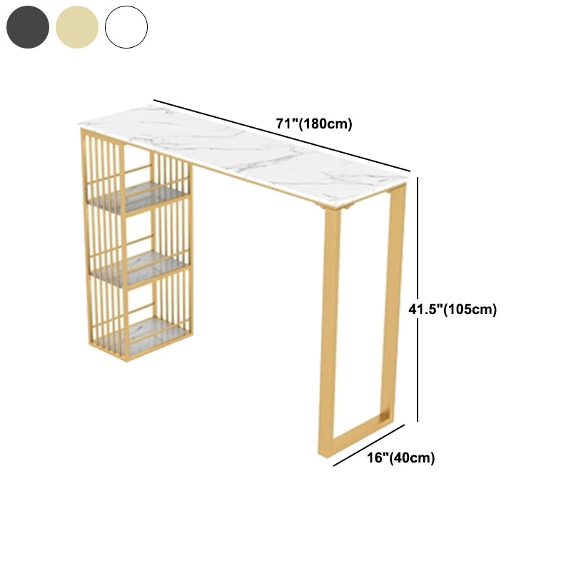 Glam Style Rectangle Bar Table Stone Fixed Bistro Bar Desk with Storage