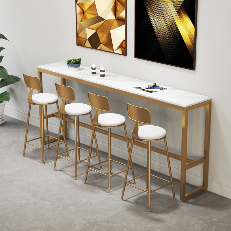 Rectangular Artificial Marble Bar Tableluxurious Bistro Table with Trestle Base in Gold