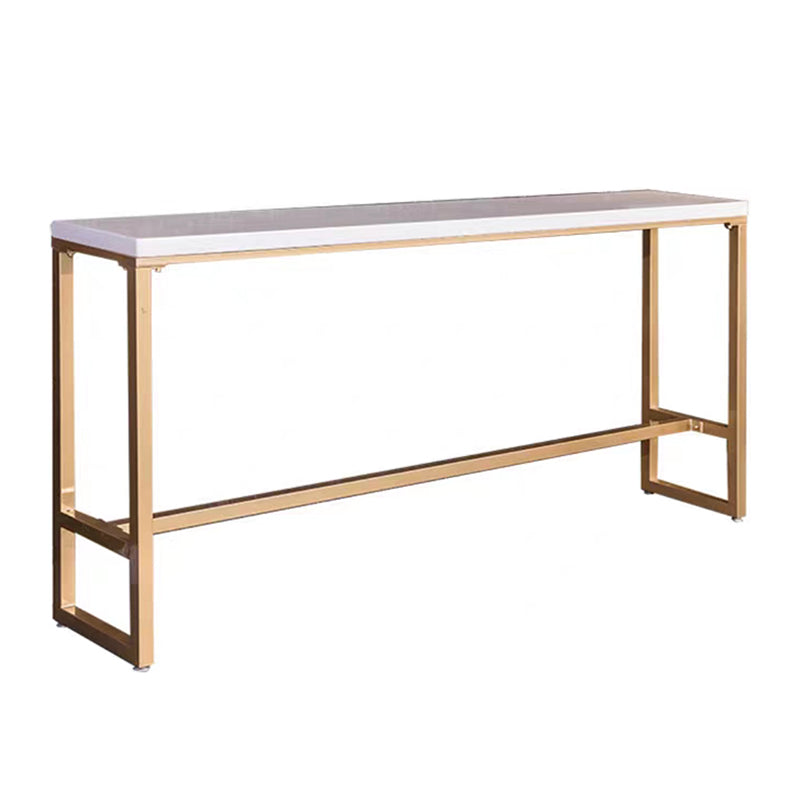 Rectangular Artificial Marble Bar Tableluxurious Bistro Table with Trestle Base in Gold