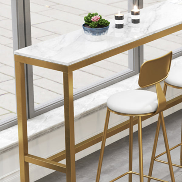 Rectangular Artificial Marble Bar Tableluxurious Bistro Table with Trestle Base in Gold