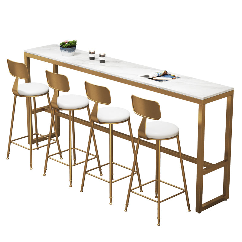 Rectangular Artificial Marble Bar Tableluxurious Bistro Table with Trestle Base in Gold