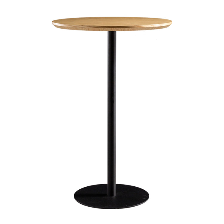 Round Wood Top Bar Table with Pedestal Industrial Metal Frame Bar Table