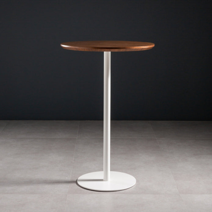 Round Wood Top Bar Table with Pedestal Industrial Metal Frame Bar Table