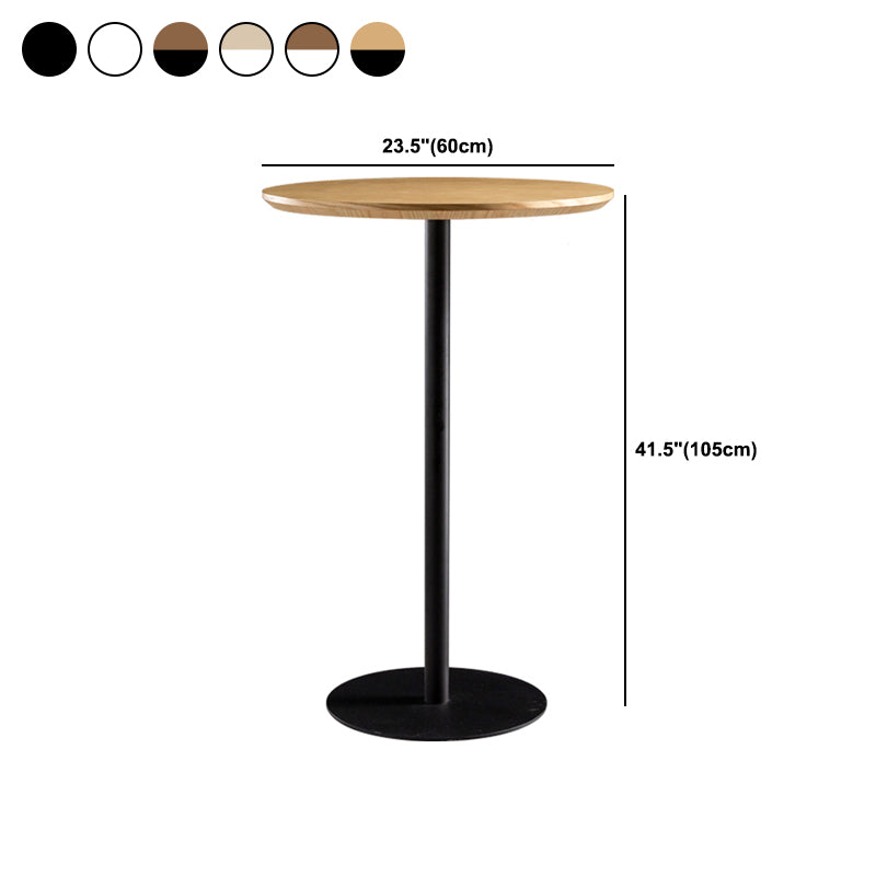 Round Wood Top Bar Table with Pedestal Industrial Metal Frame Bar Table