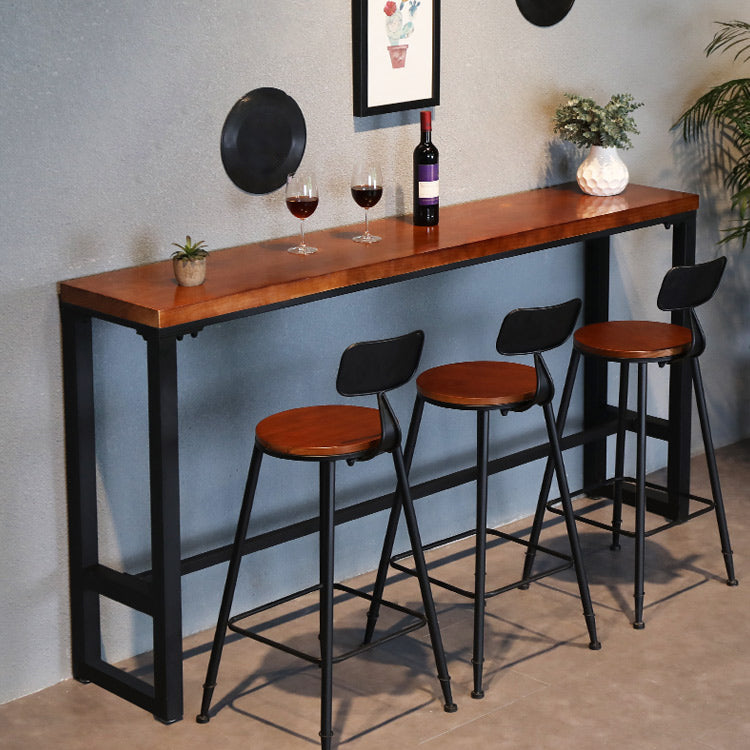 Rectangular Pine Wood Top Pub Table Industrial Bistro Table with Trestle Base in Black