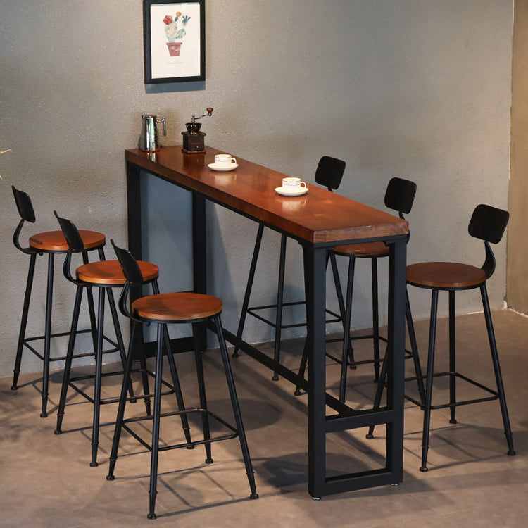 Rectangular Pine Wood Top Pub Table Industrial Bistro Table with Trestle Base in Black