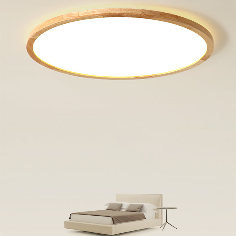 Round Wood Flush Mount Light Modern 1-Light Flush Mount Ceiling Light in Brown