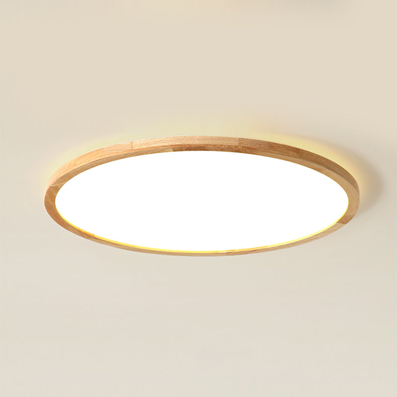 Round Wood Flush Mount Light Modern 1-Light Flush Mount Ceiling Light in Brown