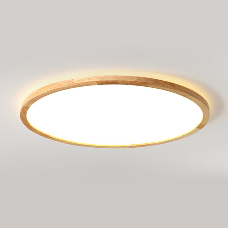 Round Wood Flush Mount Light Modern 1-Light Flush Mount Ceiling Light in Brown