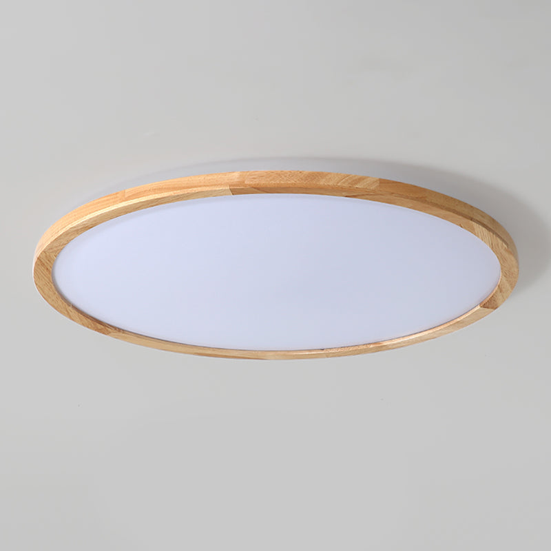 Round Wood Flush Mount Light Modern 1-Light Flush Mount Ceiling Light in Brown