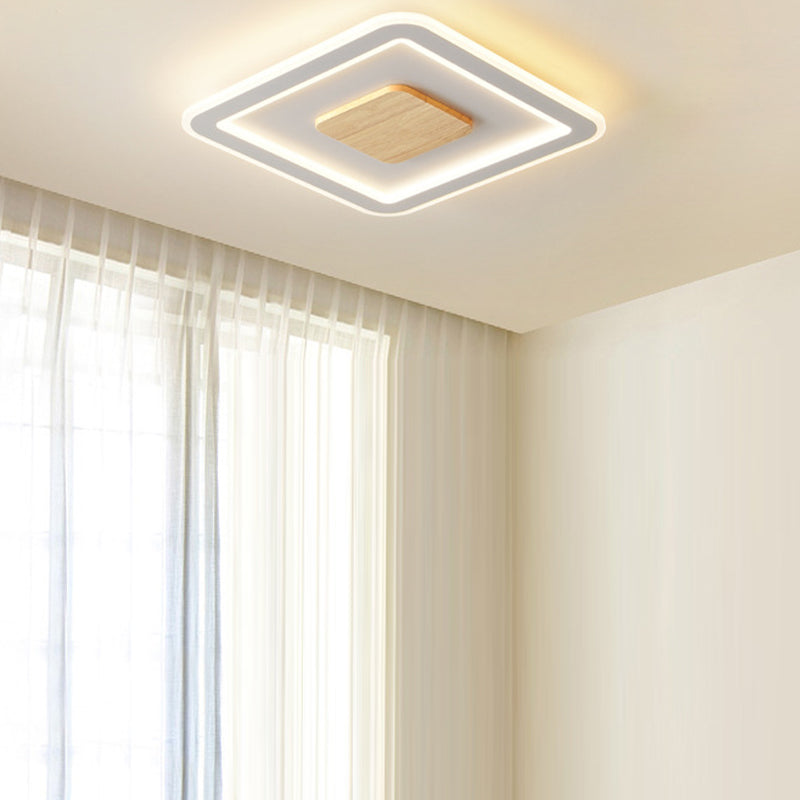 Simple Flush Mount Light Square LED Ceiling Lamp with Wood for Bedroom