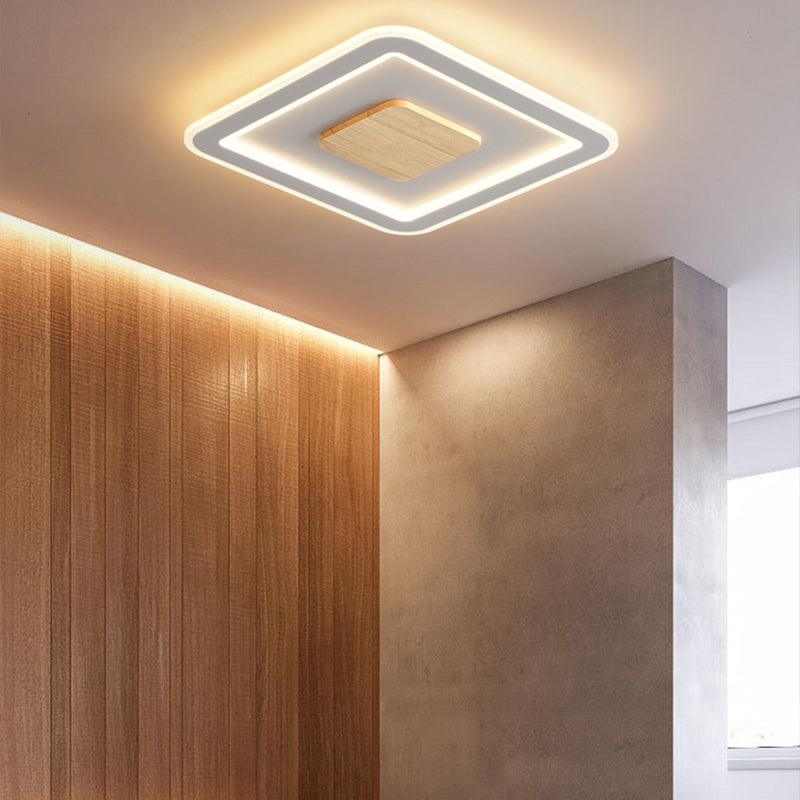 Simple Flush Mount Light Square LED Ceiling Lamp with Wood for Bedroom