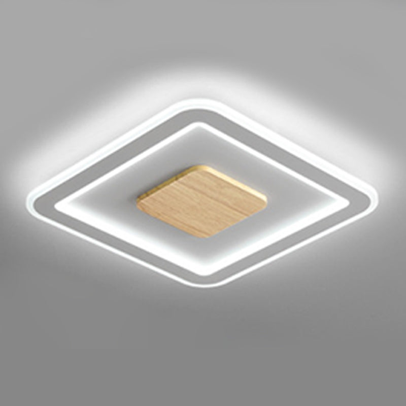 Simple Flush Mount Light Square LED Ceiling Lamp with Wood for Bedroom