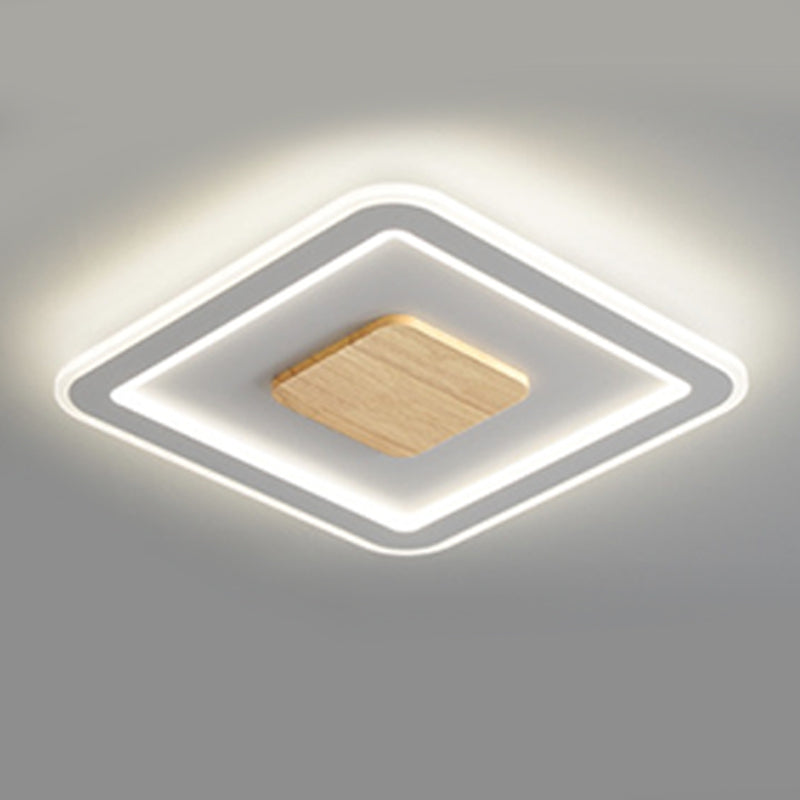 Simple Flush Mount Light Square LED Ceiling Lamp with Wood for Bedroom