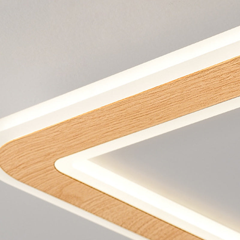 Simple Flush Mount Light Square LED Ceiling Lamp with Wood for Bedroom