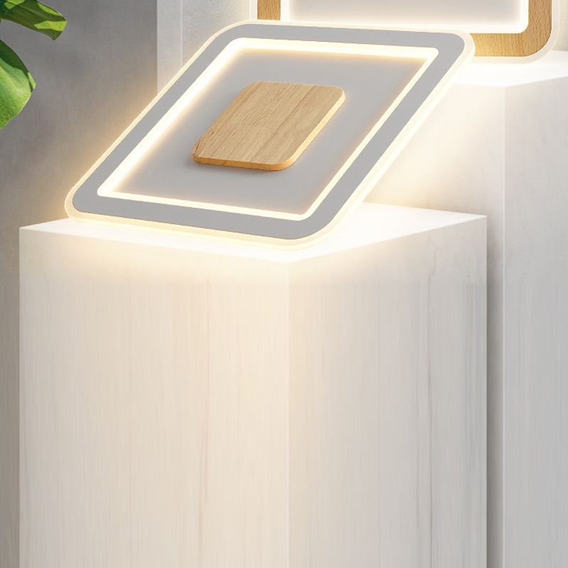 Simple Flush Mount Light Square LED Ceiling Lamp with Wood for Bedroom